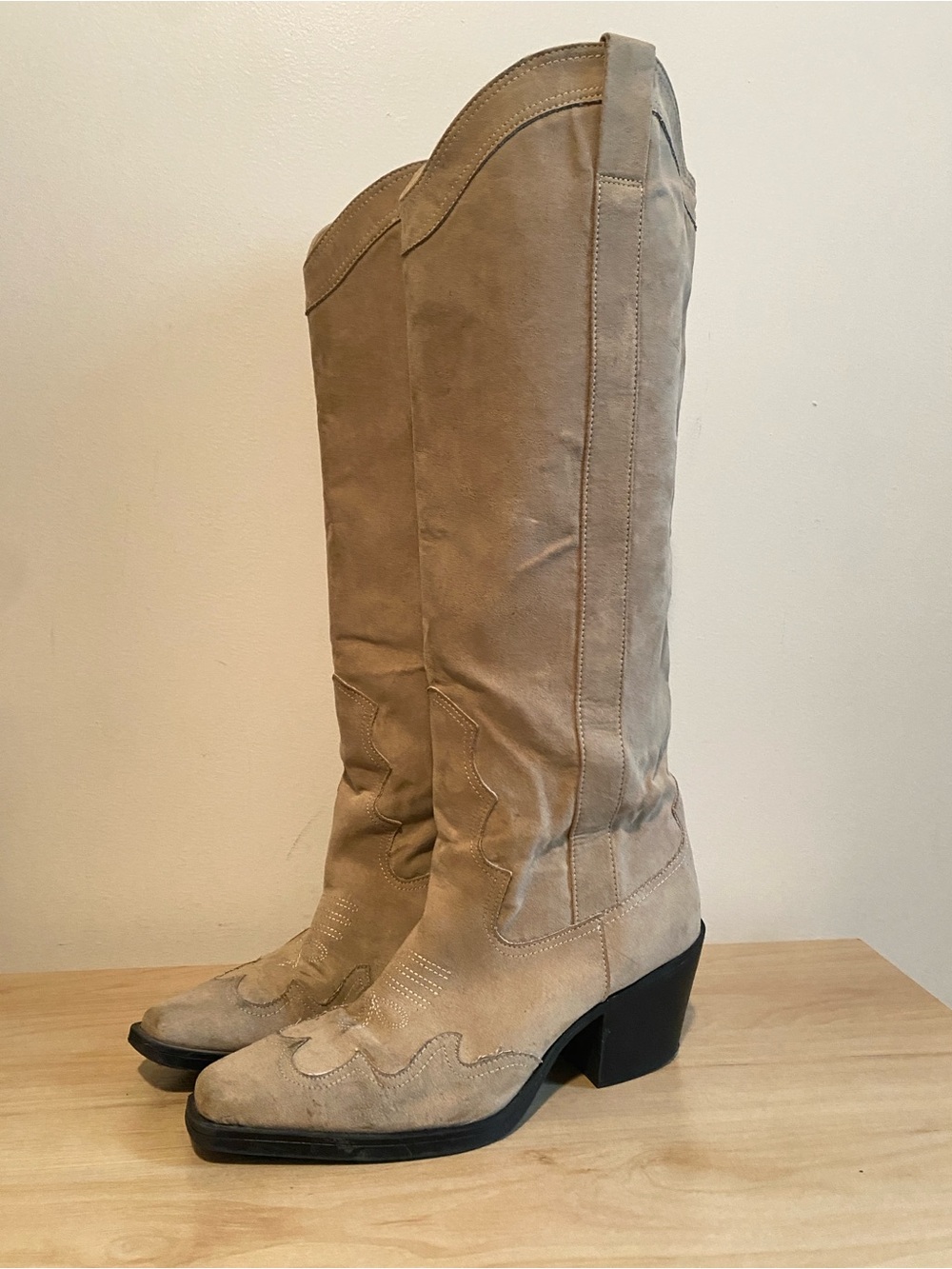 H&M Tall Western Cowboy Boots Taupe Faux Suede Women’s 9 EU 40